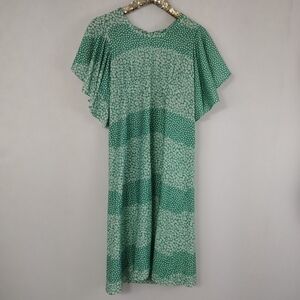 Vintage 70s Homemade Green And White Floral Maxi Dress Whimsical